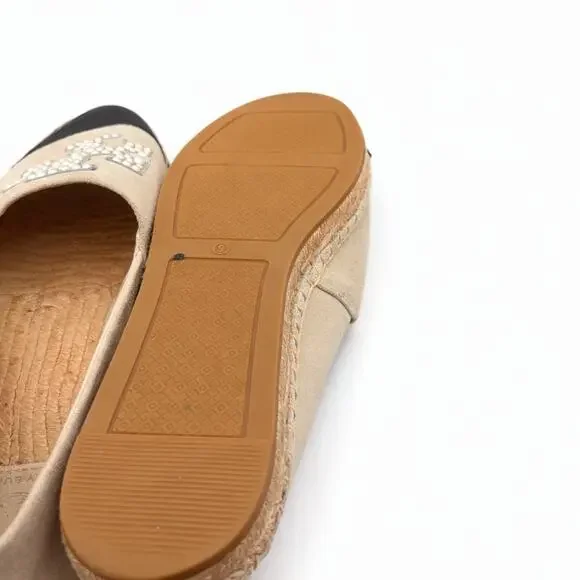 Tory Burch Dulce de Leche Pearlized Women's Beige Pearl Logo Espadrilles 9